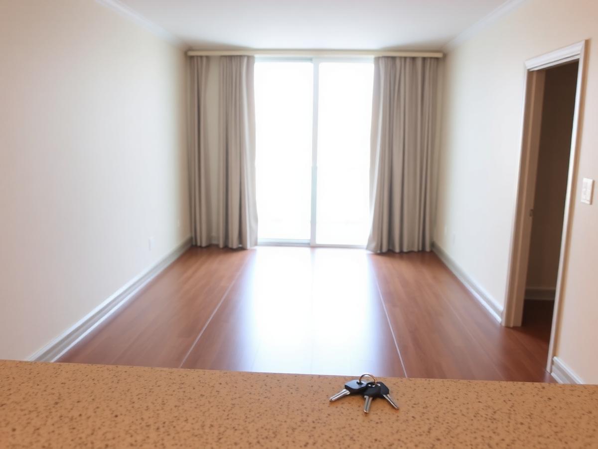 Empty freshly cleaned rental apartment with keys on the counter